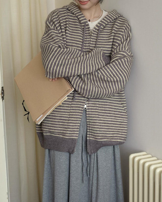 ボーダーリラックスジップカーデ 10288