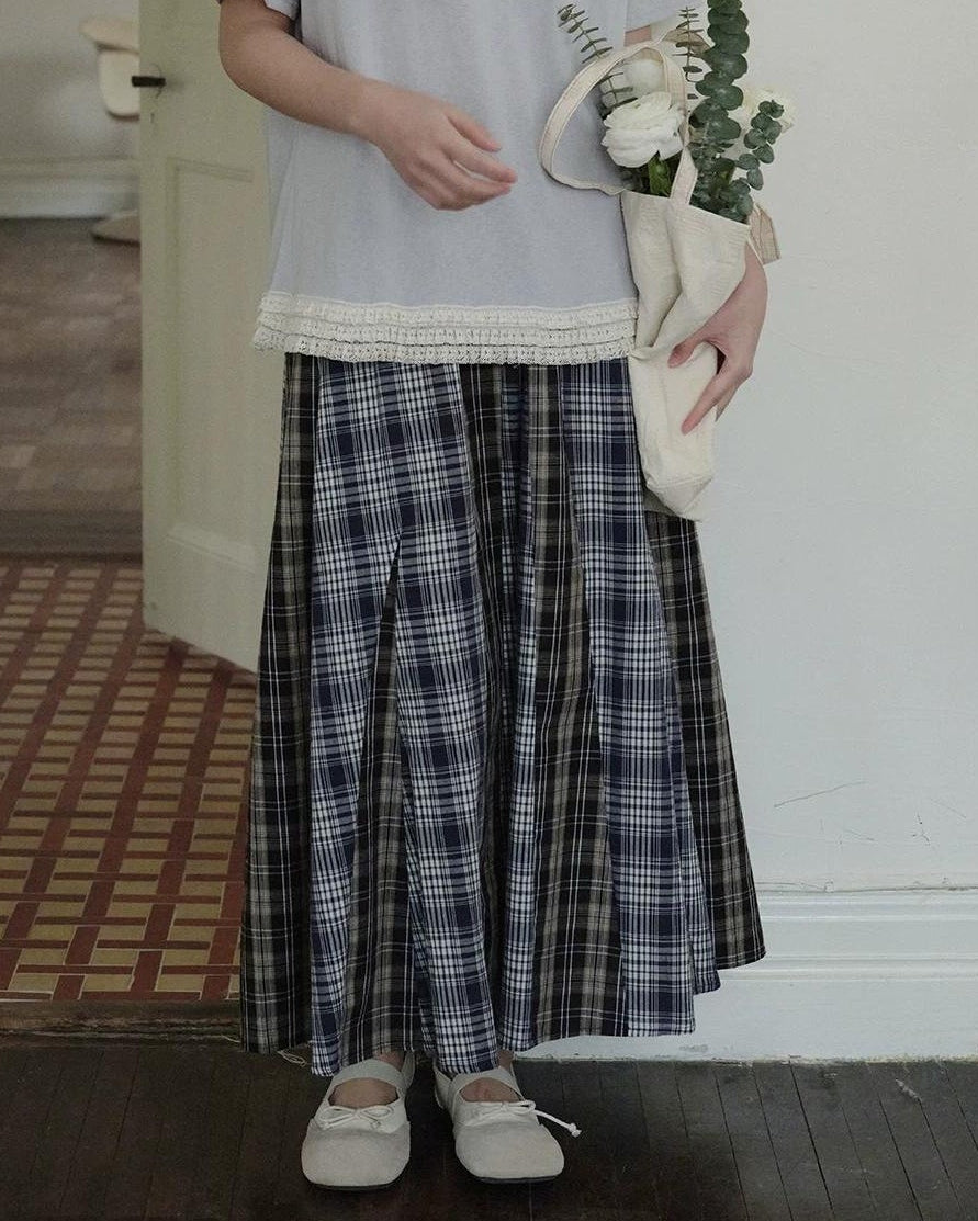レトロチェックパッチミディスカート 10274