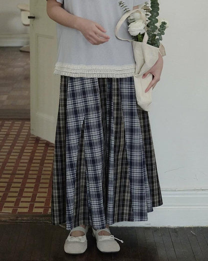 レトロチェックパッチミディスカート 10274