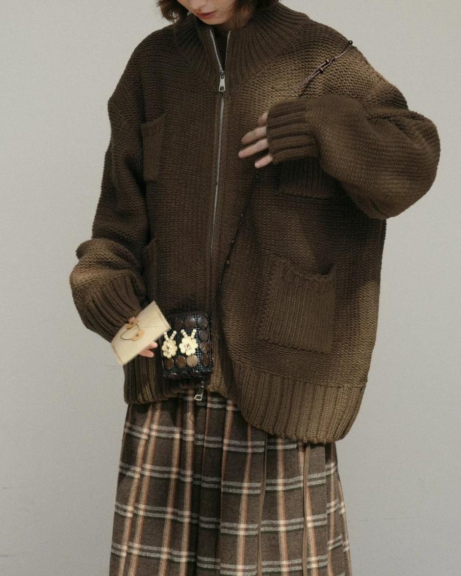 ハイネックジッパーポケットカーディガン 10174