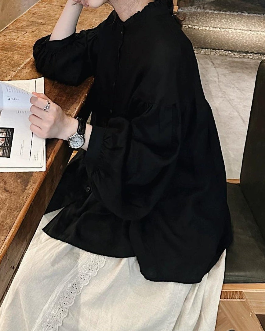 フリルネックフレアブラウス 10057