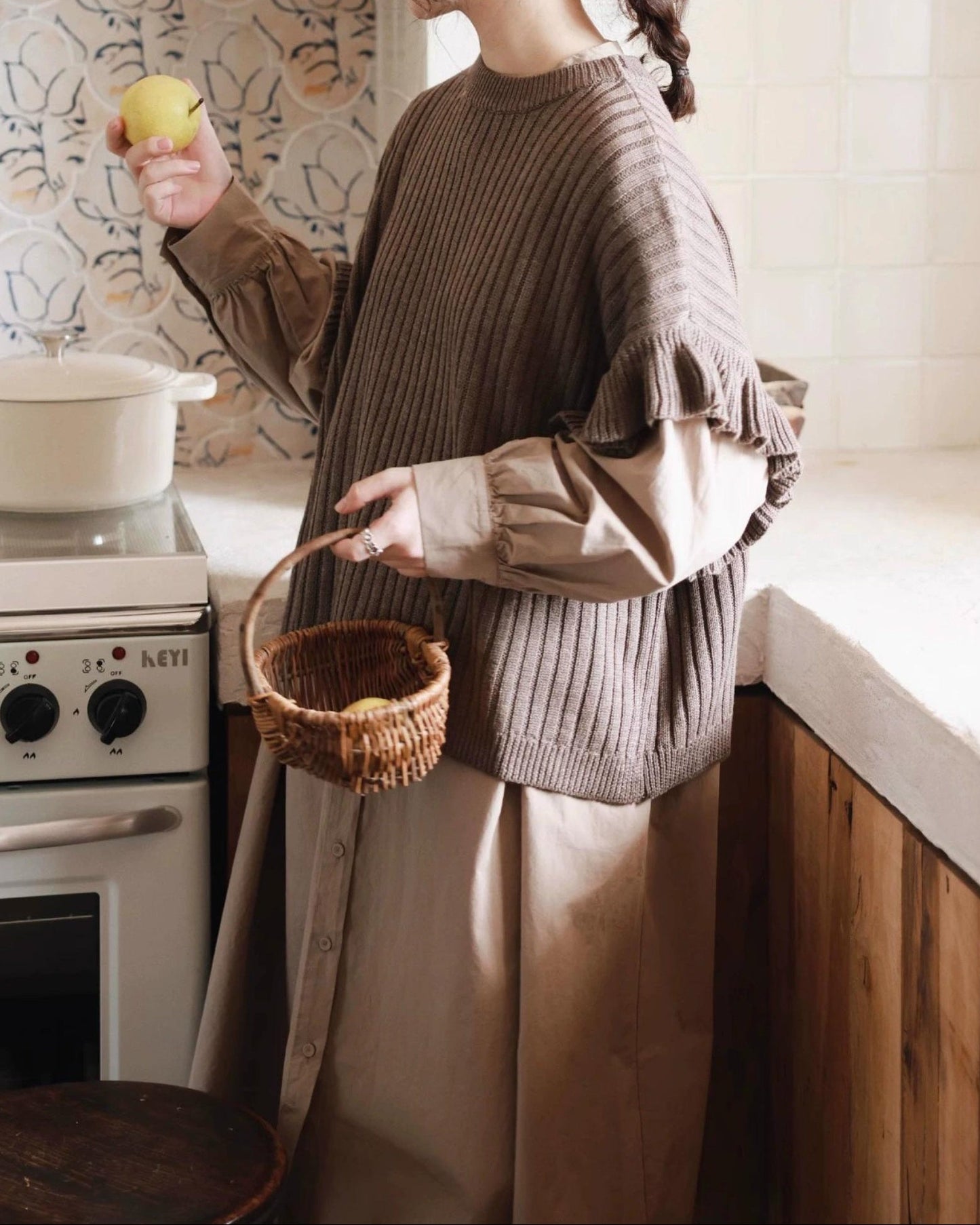 フリルリブニットベスト 10076