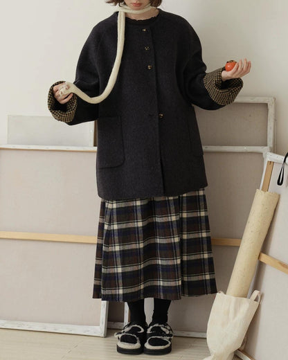 ノーカラーレトロチェックコート 10189