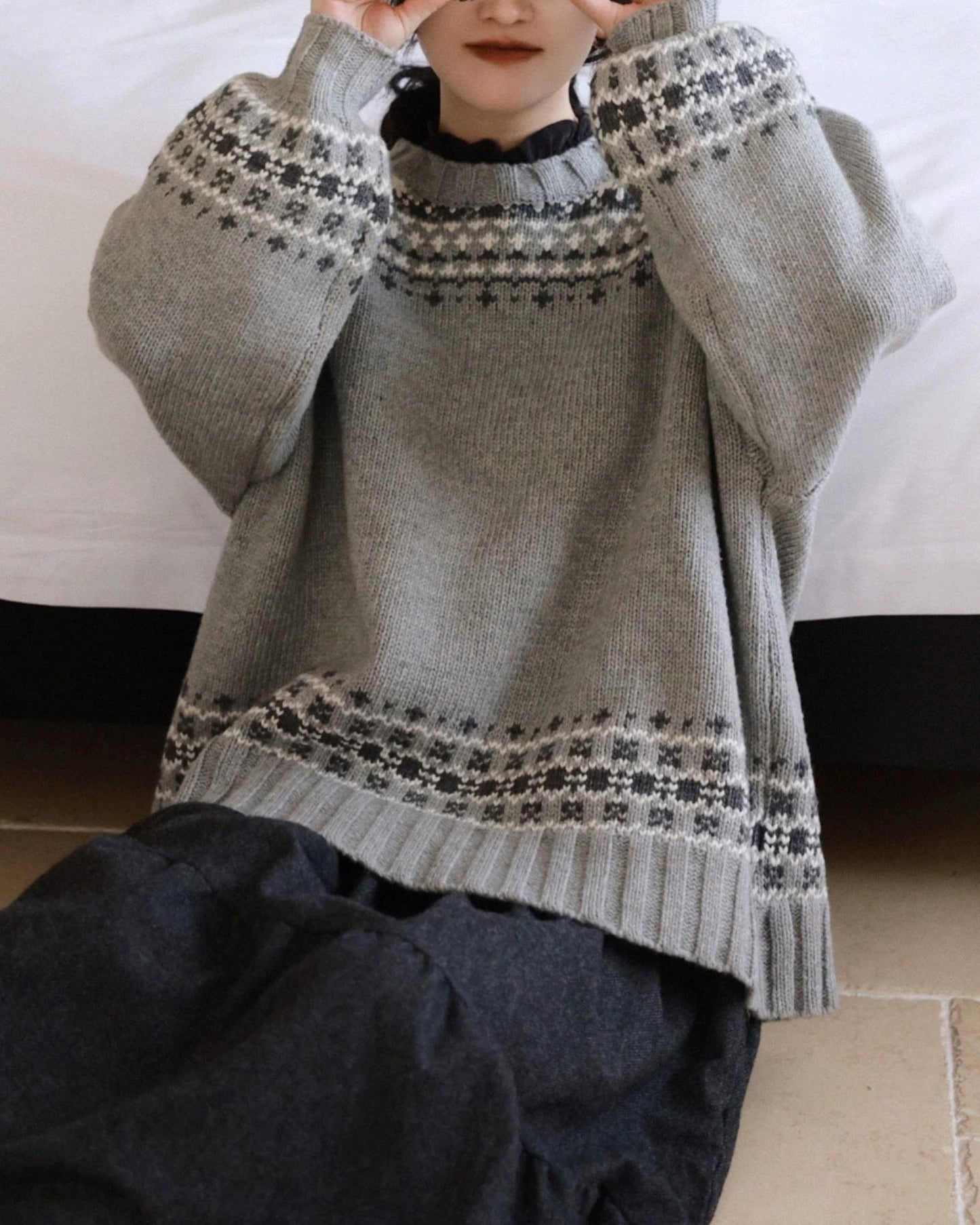 ラウンドネックノルディックニットプルオーバー 10027