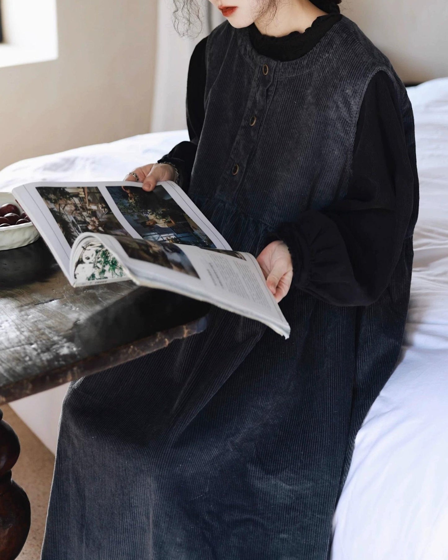 ハーフボタンコーデュロイベストワンピース 10062