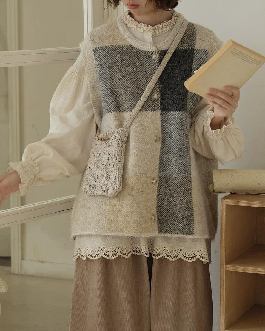 チェックニットレイヤードベスト 10197