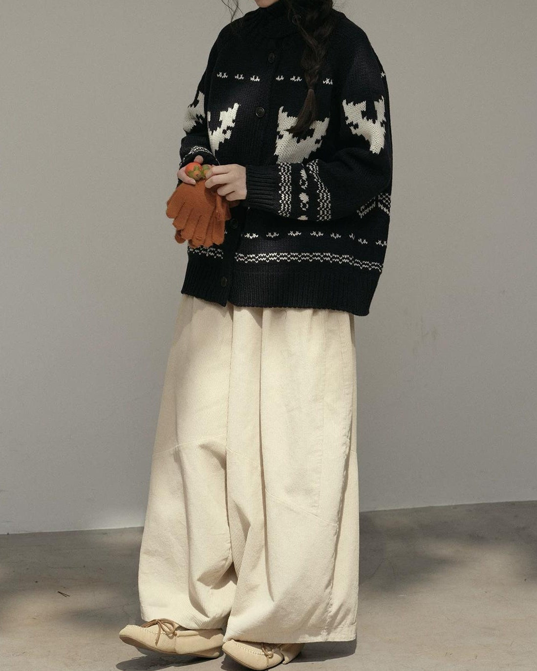スノーパターンハイネックニットカーディガン 10173