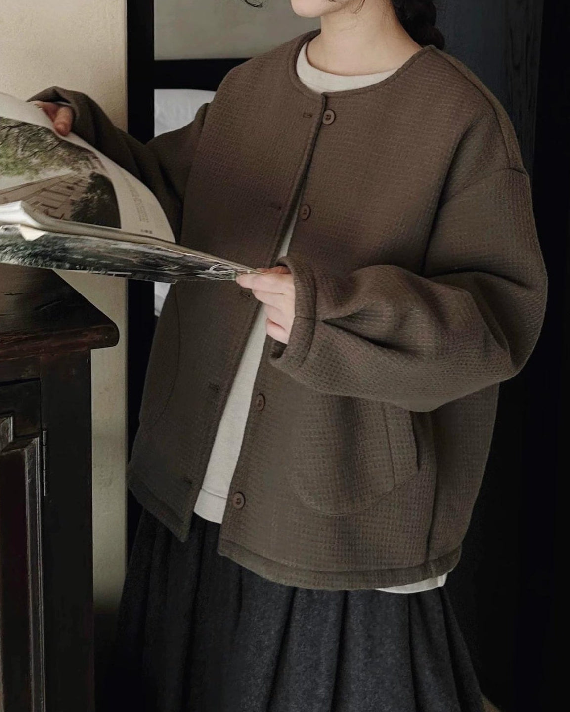 ラウンドポケットオーバーショートコート 10070