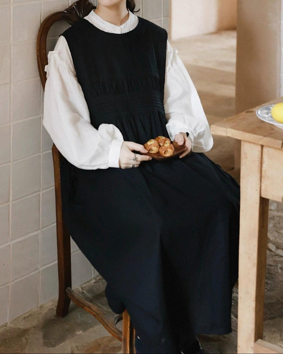 ラウンドネックレトロベストワンピース 10003