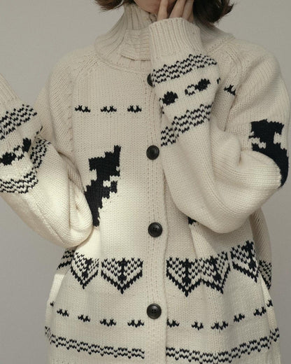 スノーパターンハイネックニットカーディガン 10173