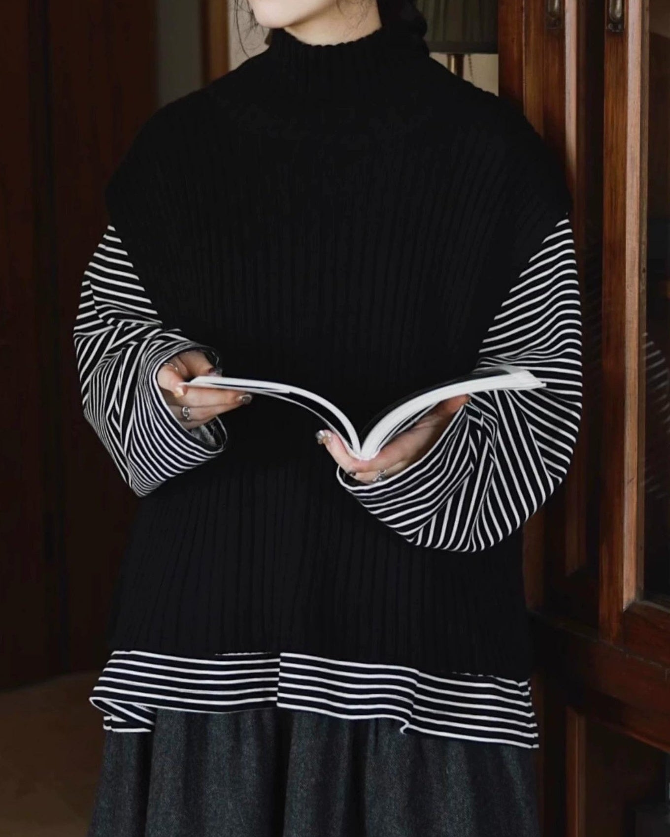 ハイネックリブニットベスト 10031