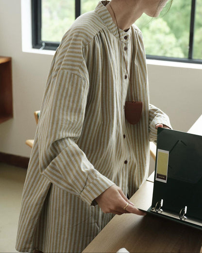 ノルヴァリーナロングバンドカラーストライプブラウス 10298