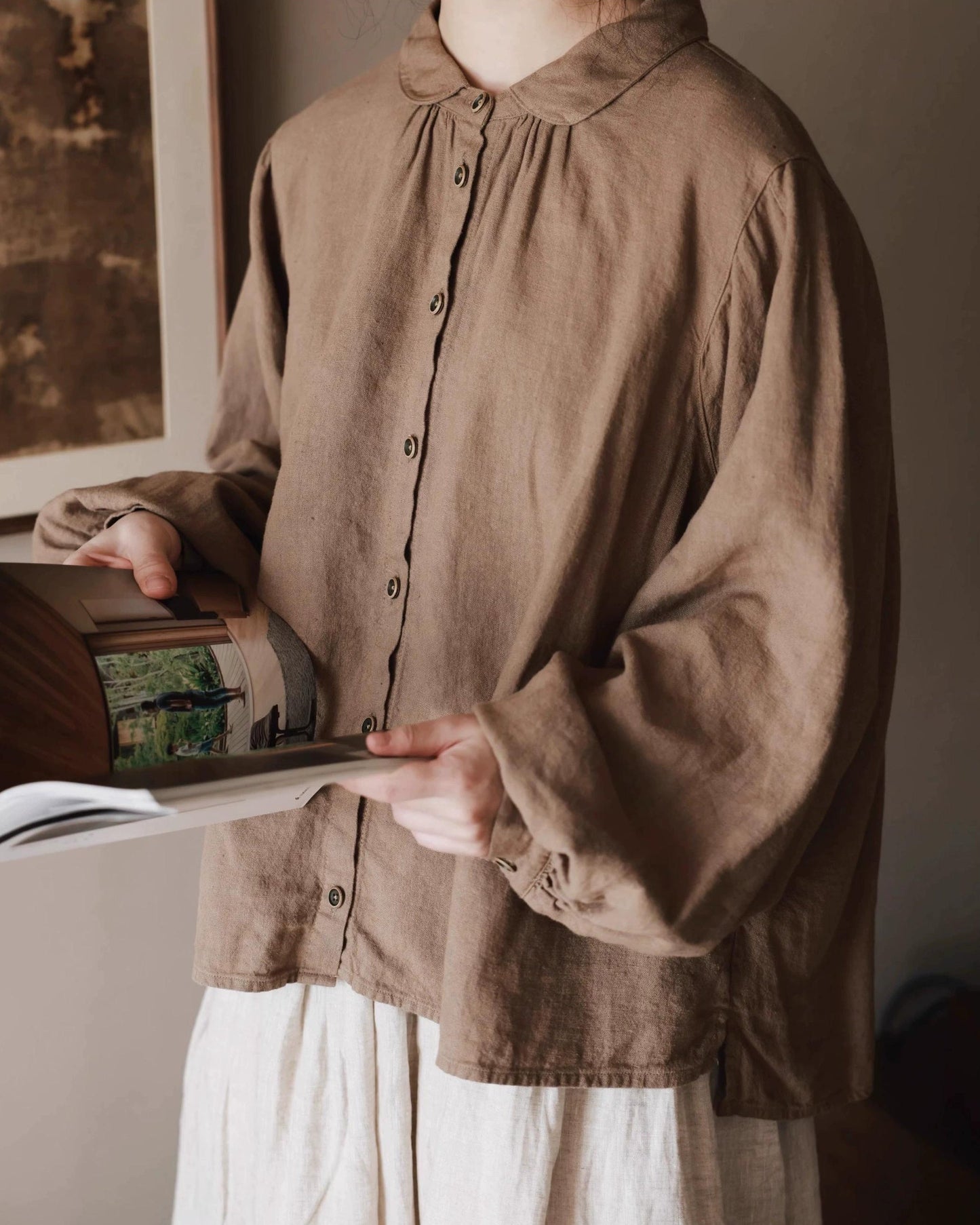 ラウンドカラーリラックスパフブラウス 10052