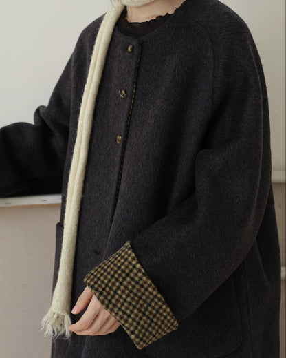 ノーカラーレトロチェックコート 10189