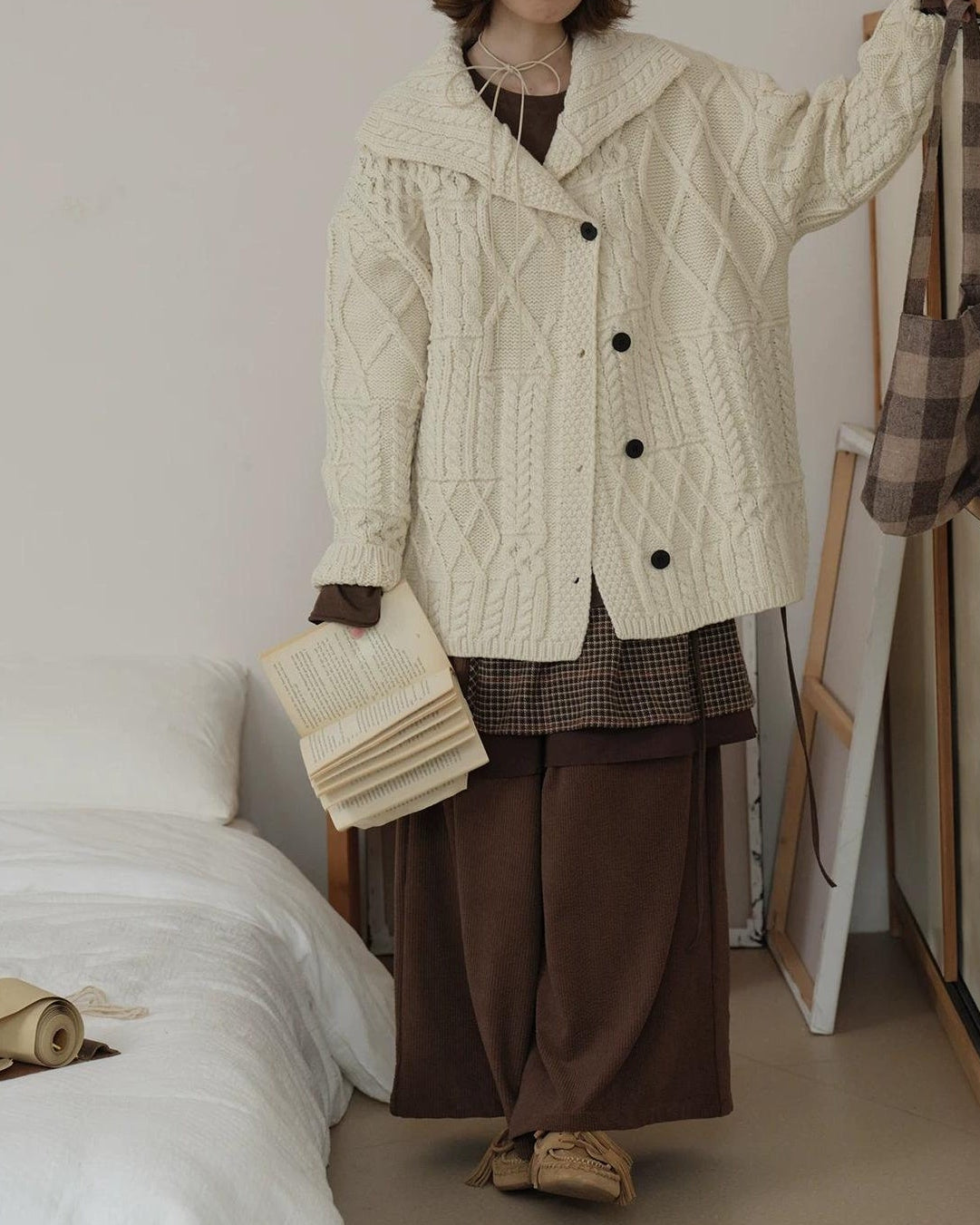 ヒュッゲラペルケーブルニットカーディガン 10155