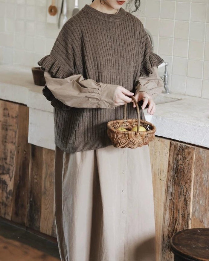 フリルリブニットベスト 10076