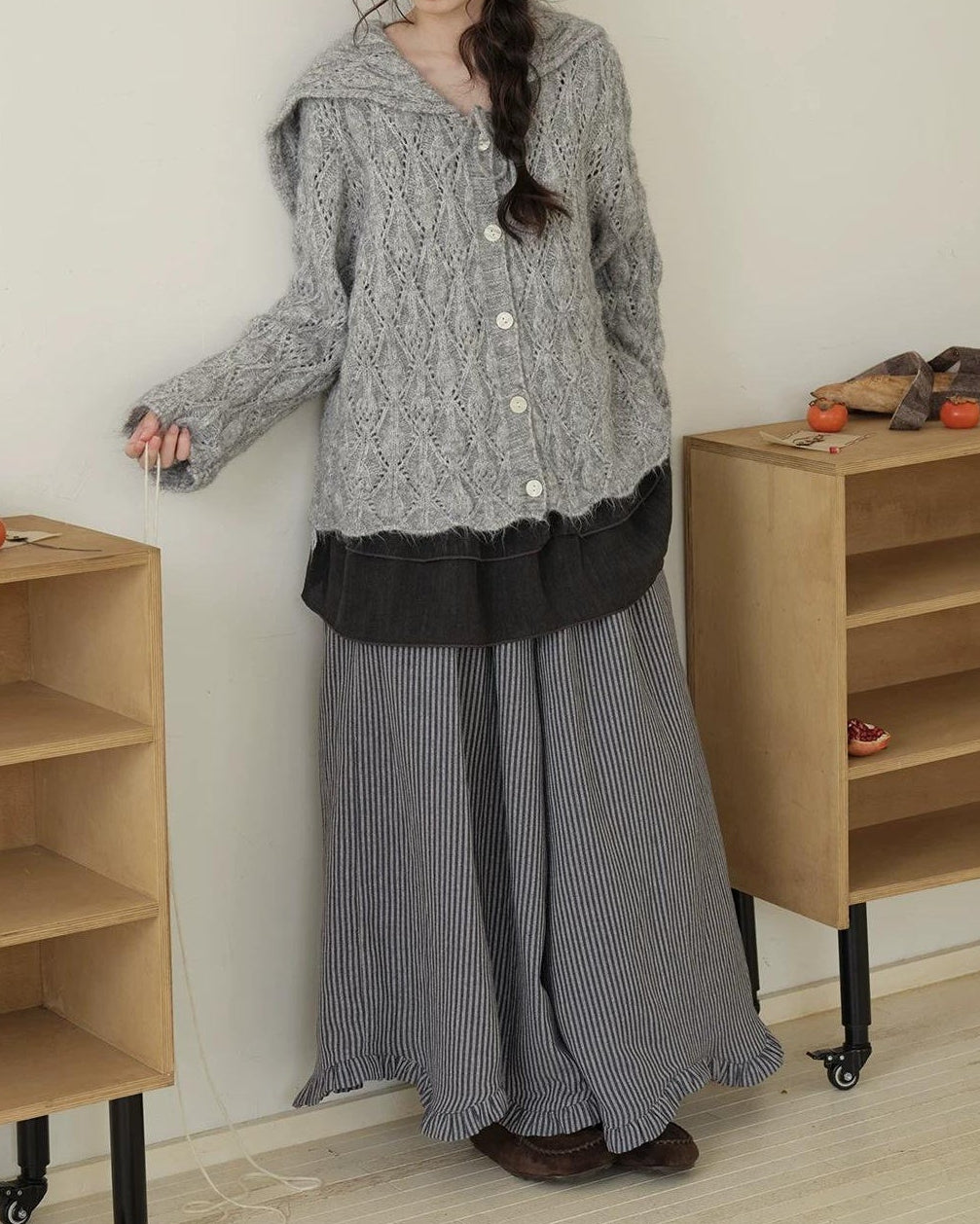 ティアードストライプ スカートライクパンツ 10193