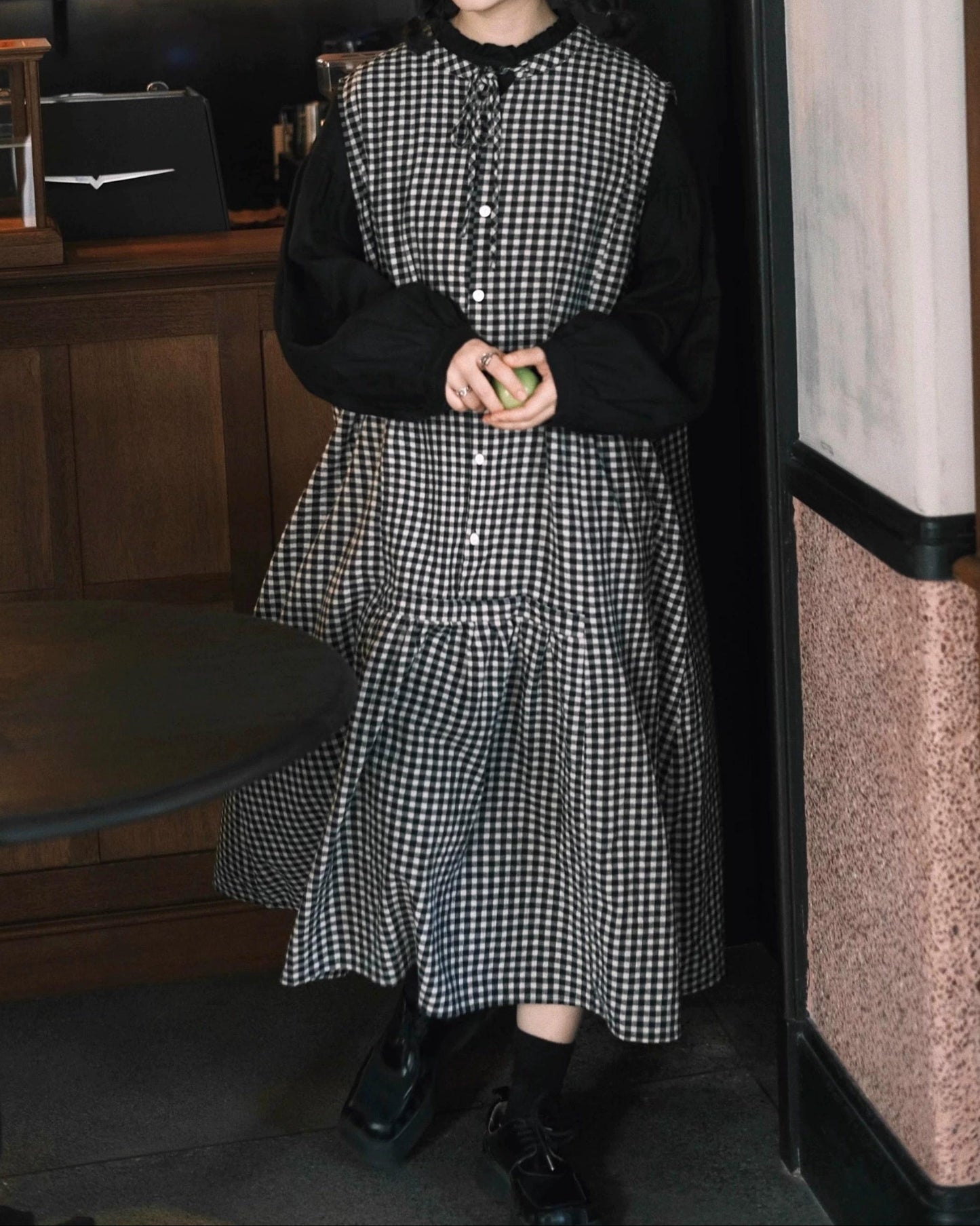 チェック柄リボンベストワンピース 10058