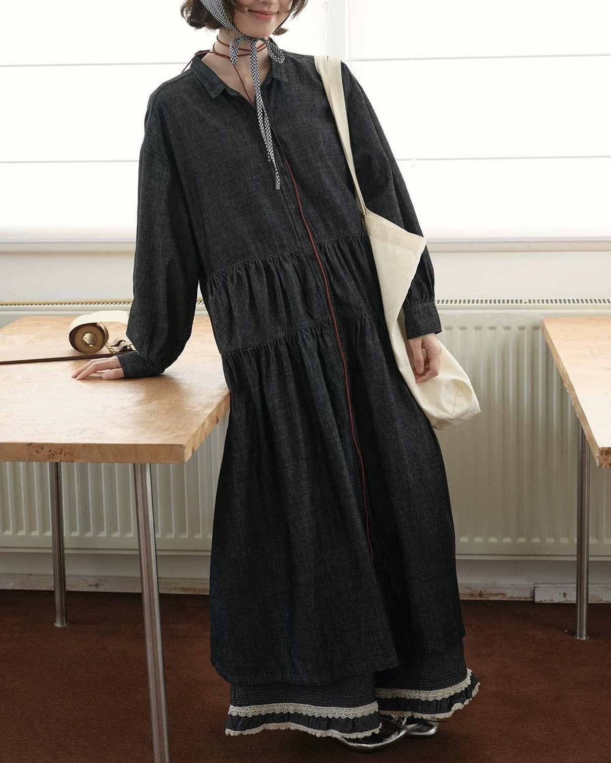 デニムロングルーズワンピース 10211