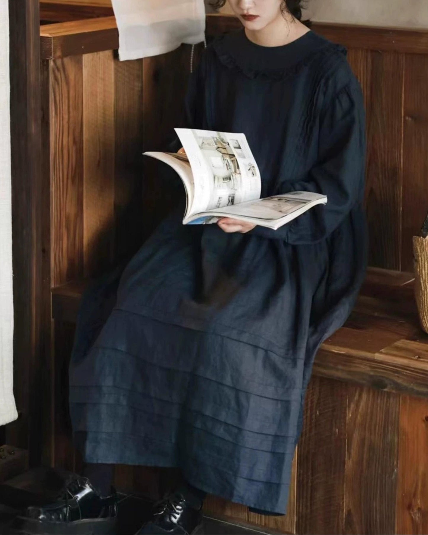 フリルカラーナチュラルワンピース 10013