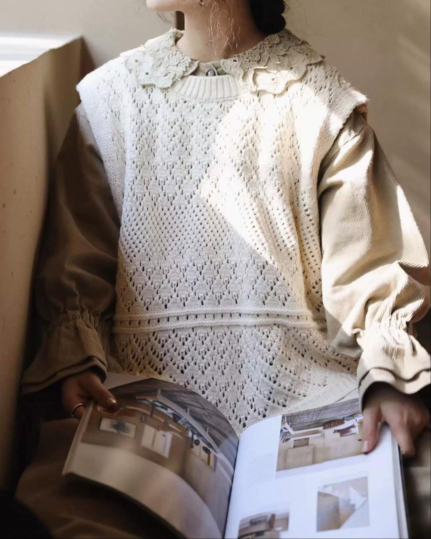 ノルディックアイレットニットベスト 10100