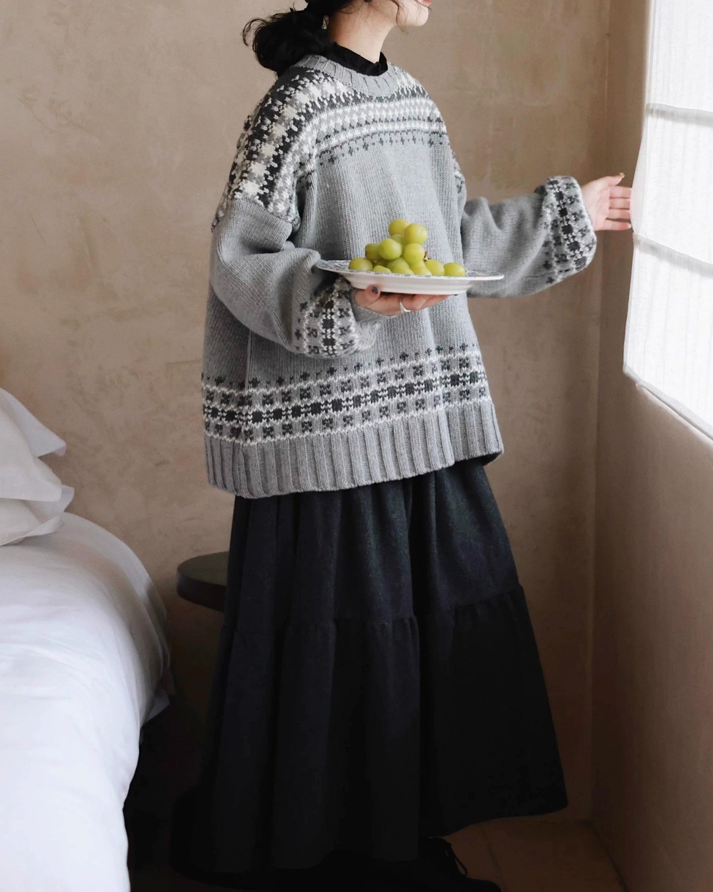 ラウンドネックノルディックニットプルオーバー 10027