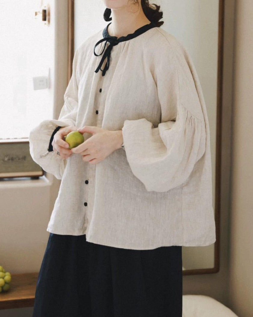 ノルディックバイカラーリボンブラウス 10098