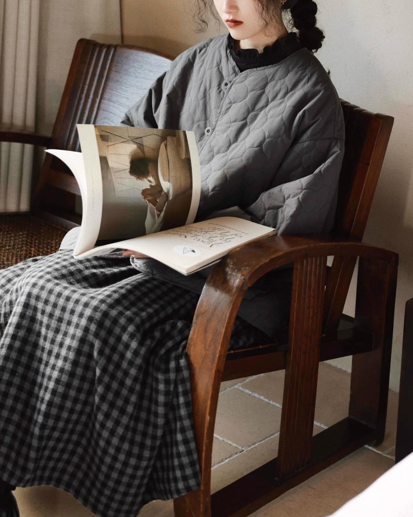 ノーカラーキルティングショートコート 10008