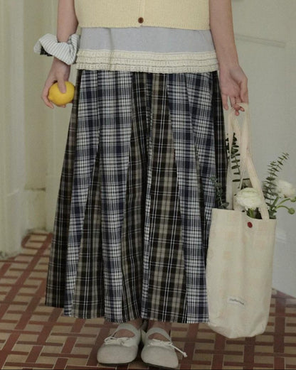 レトロチェックパッチミディスカート 10274