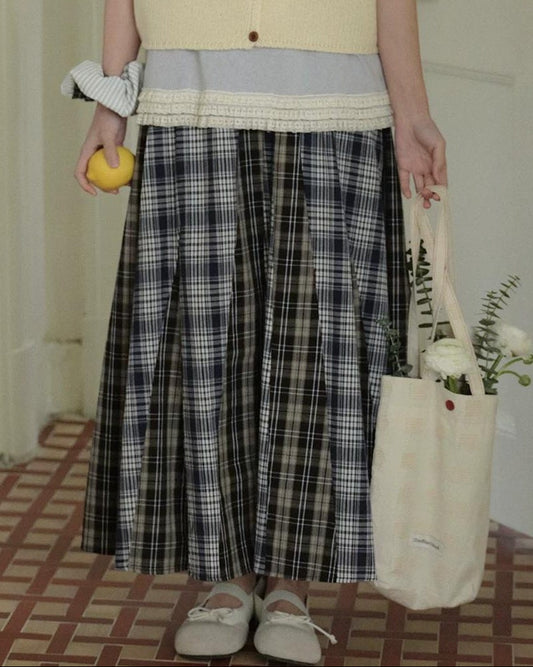 レトロチェックパッチミディスカート 10274