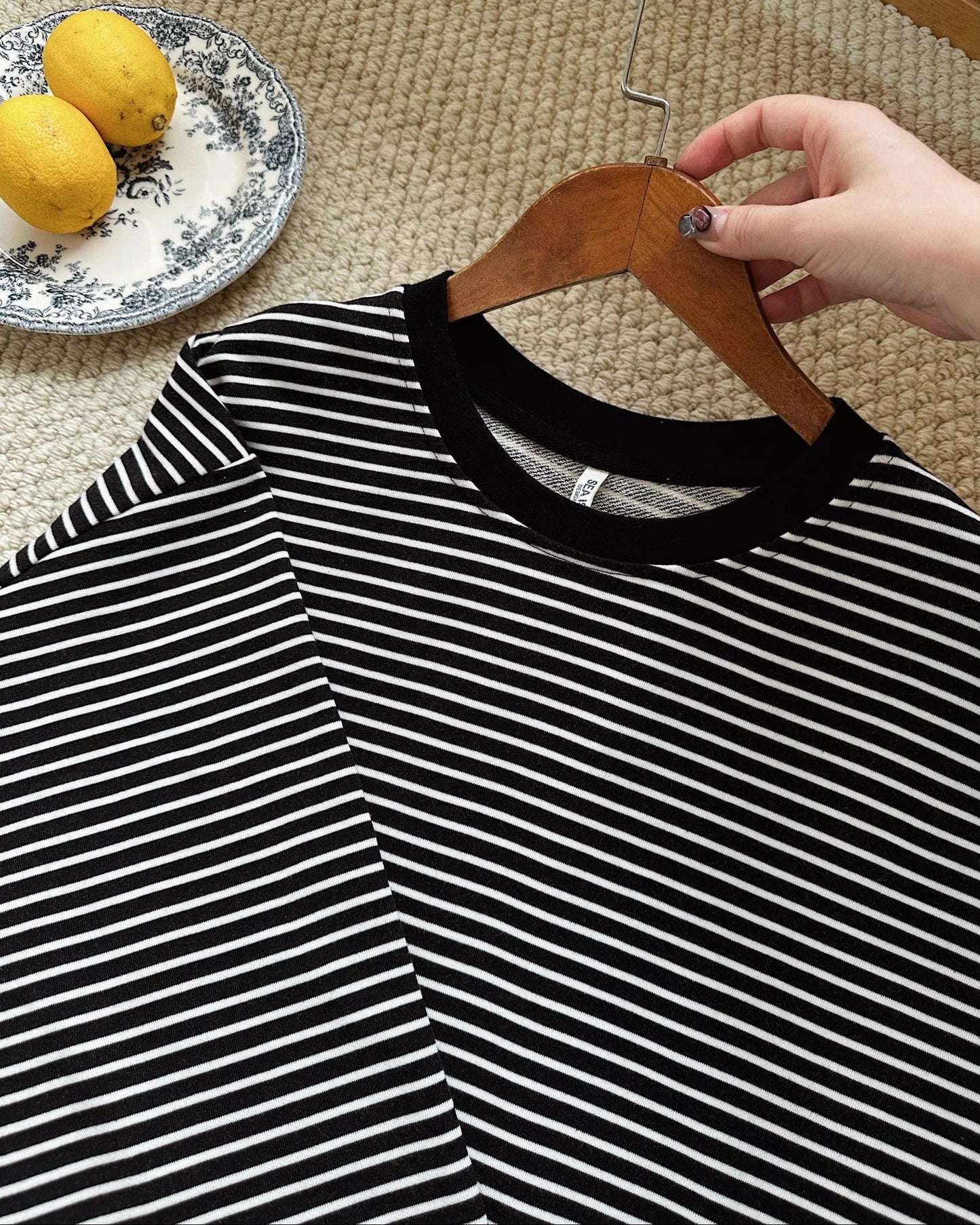 ラウンドネックストライプオーバーカットソー 10038