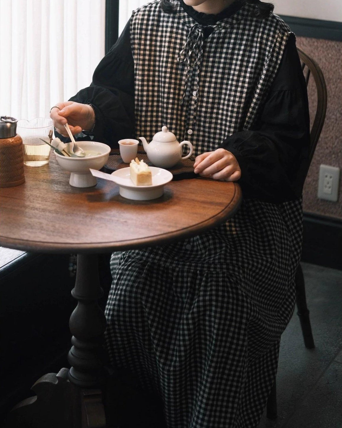 チェック柄リボンベストワンピース 10058