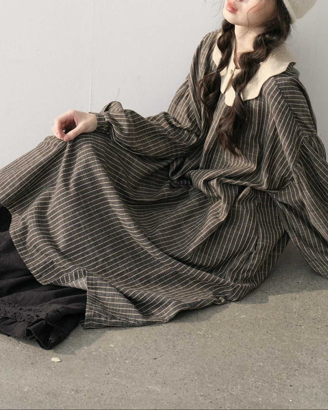 ストライプナチュラルリボンワンピース 10217