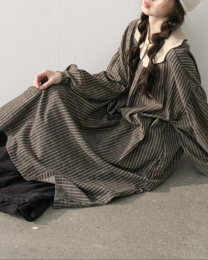 ストライプナチュラルリボンワンピース 10217