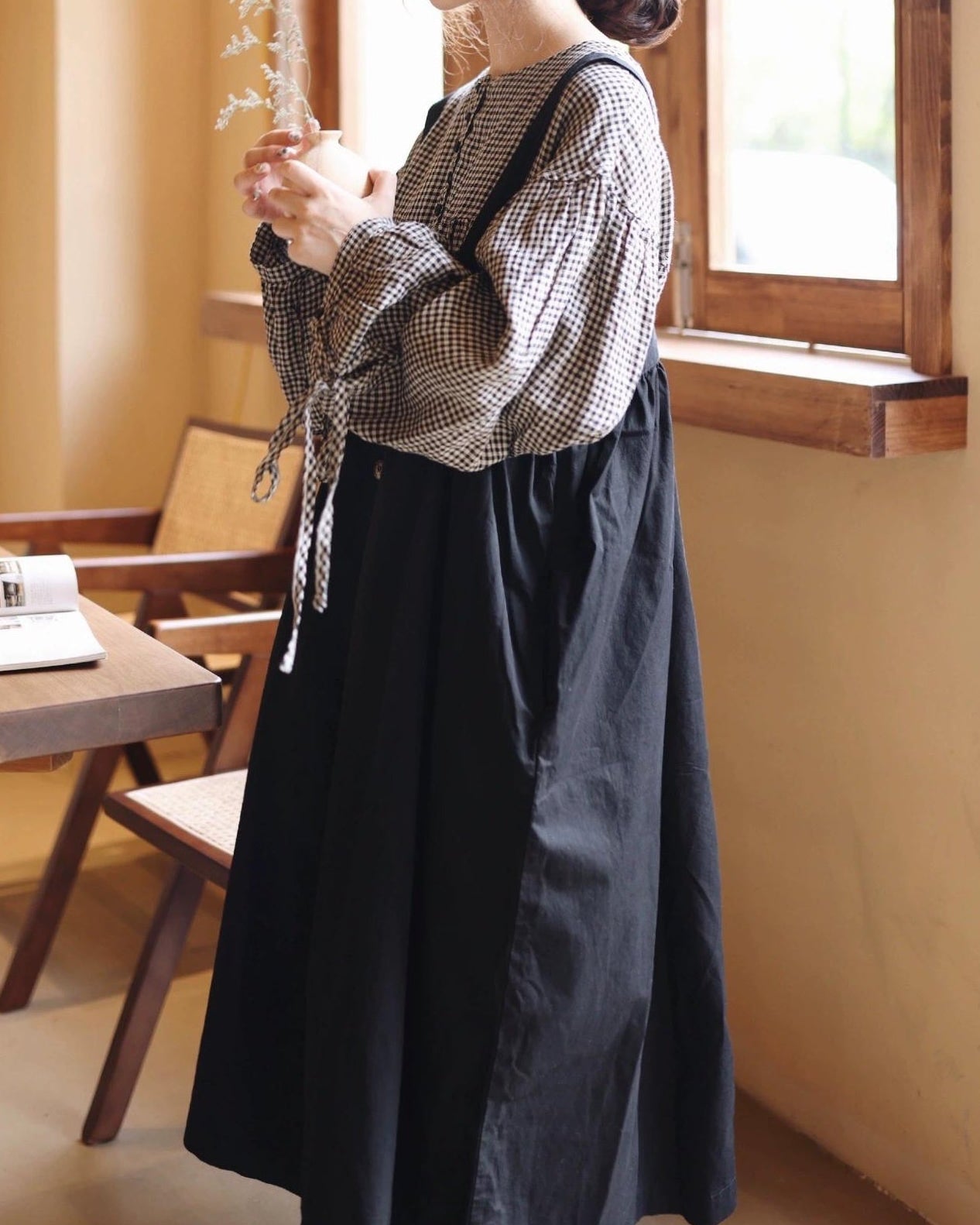 レトロボタンサスペンダーワンピース 10113