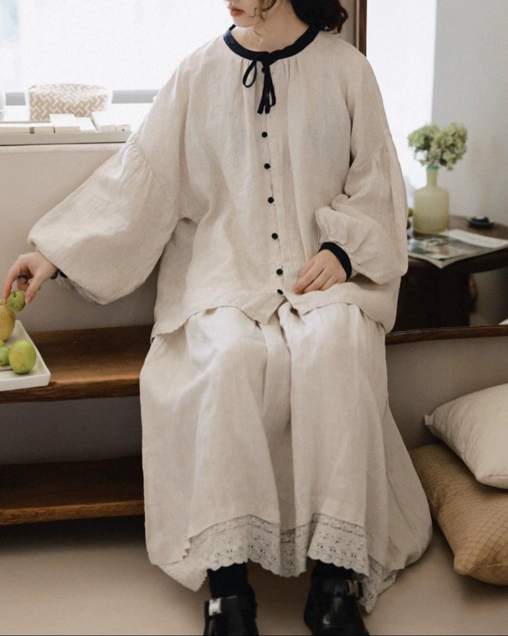 ノルディックバイカラーリボンブラウス 10098