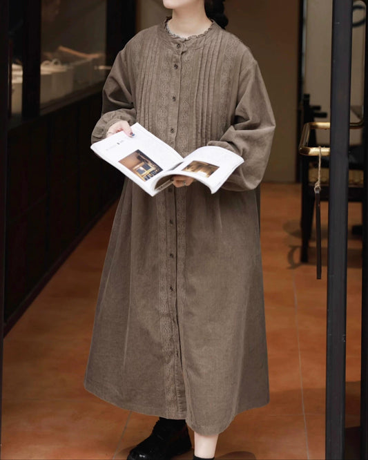 コーデュロイフレアレースワンピース 10002