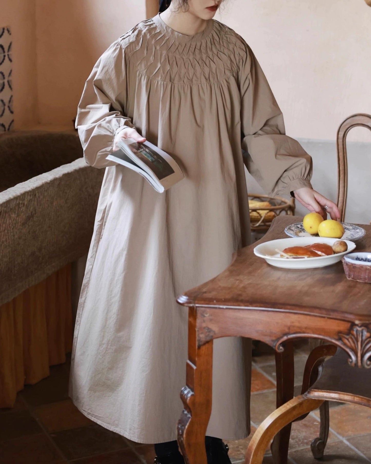 スモッキングエアリーロングワンピース 10046