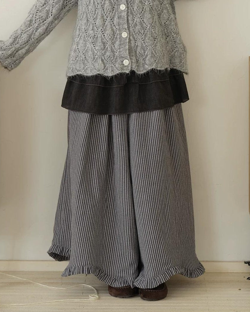 ティアードストライプ スカートライクパンツ 10193