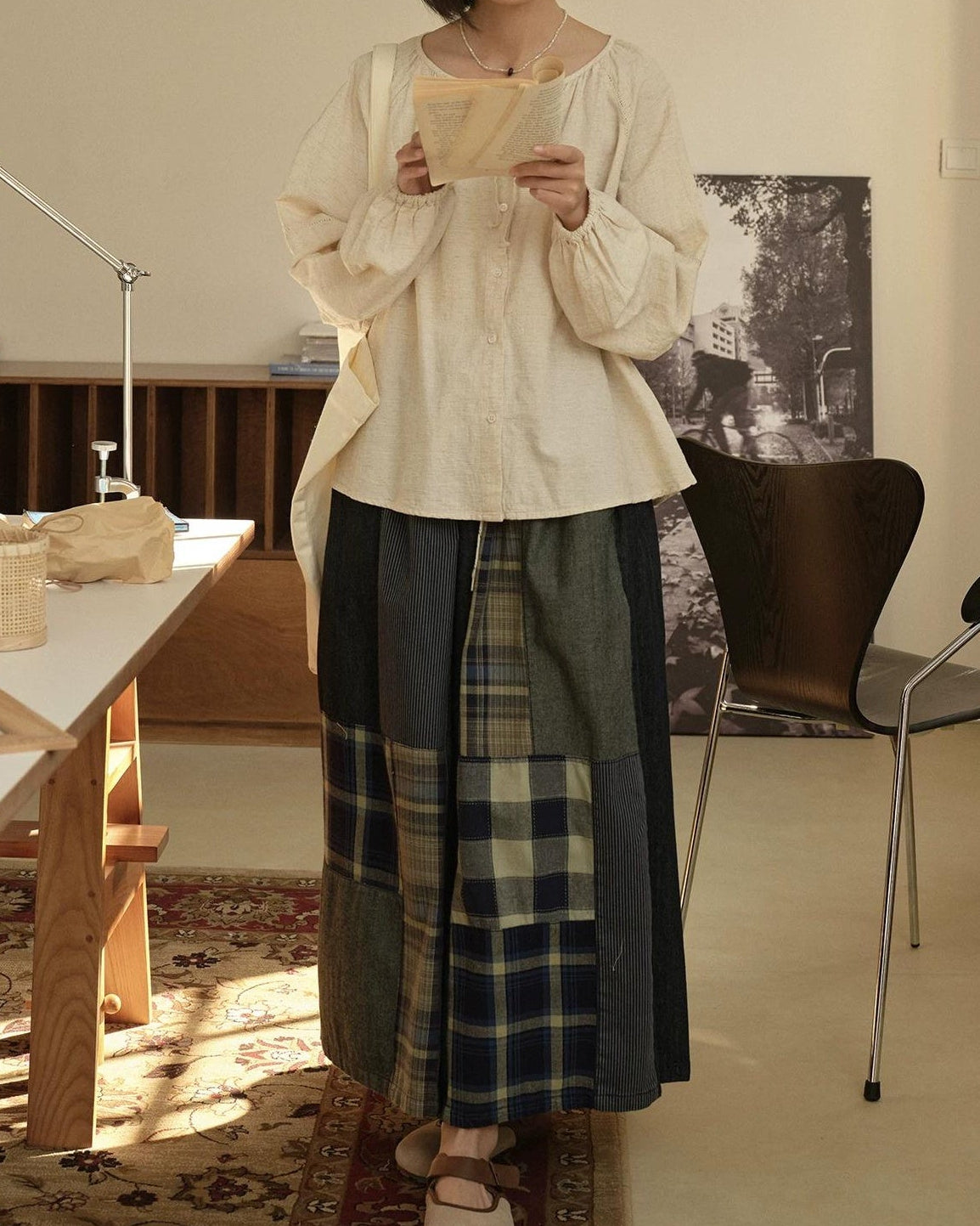 ヴィンテージチェックデニムワイドパンツ 10280