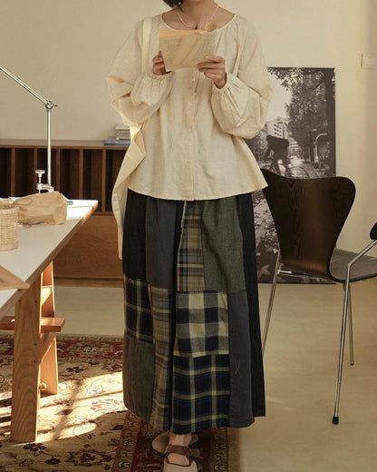 ヴィンテージチェックデニムワイドパンツ 10280