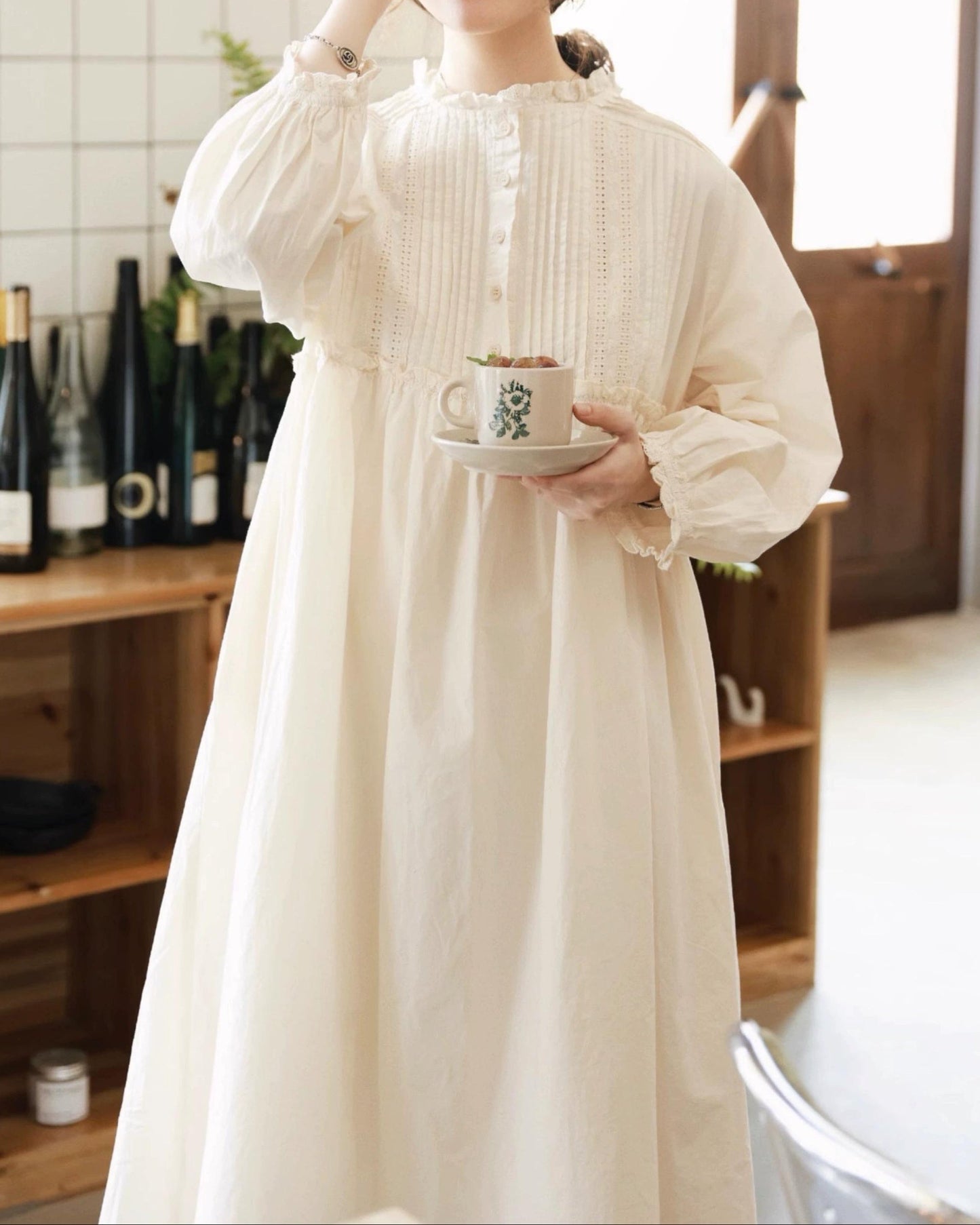 ハーフボタンレースピンタックワンピース 10094