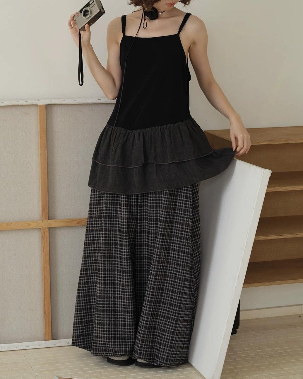 ラップランドレトロチェックロングスカート 10192