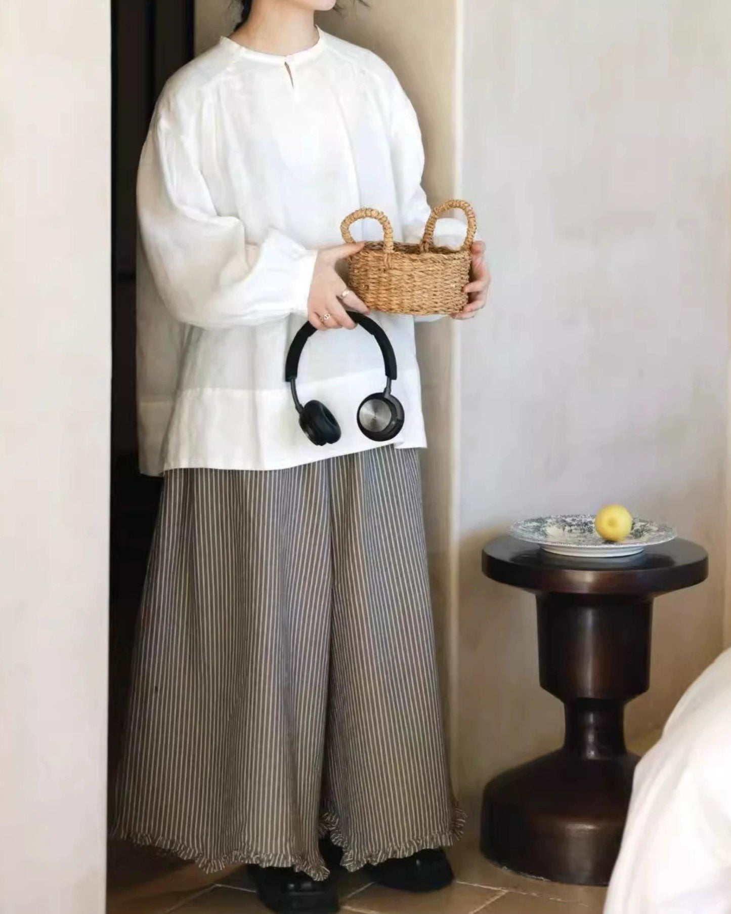 レトロストライプウエストゴムワイドパンツ 10015