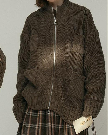 ハイネックジッパーポケットカーディガン 10174