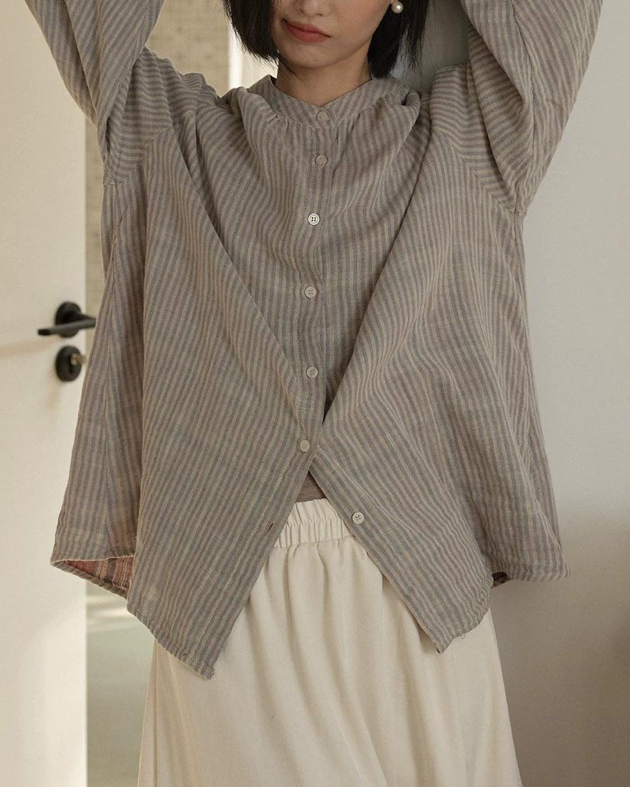 ストライプスリムバンドブラウス 10279