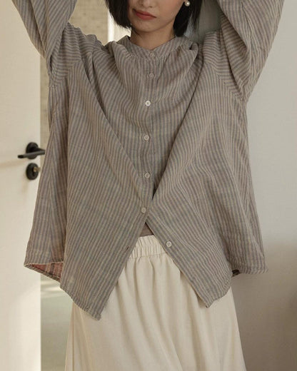 ストライプスリムバンドブラウス 10279