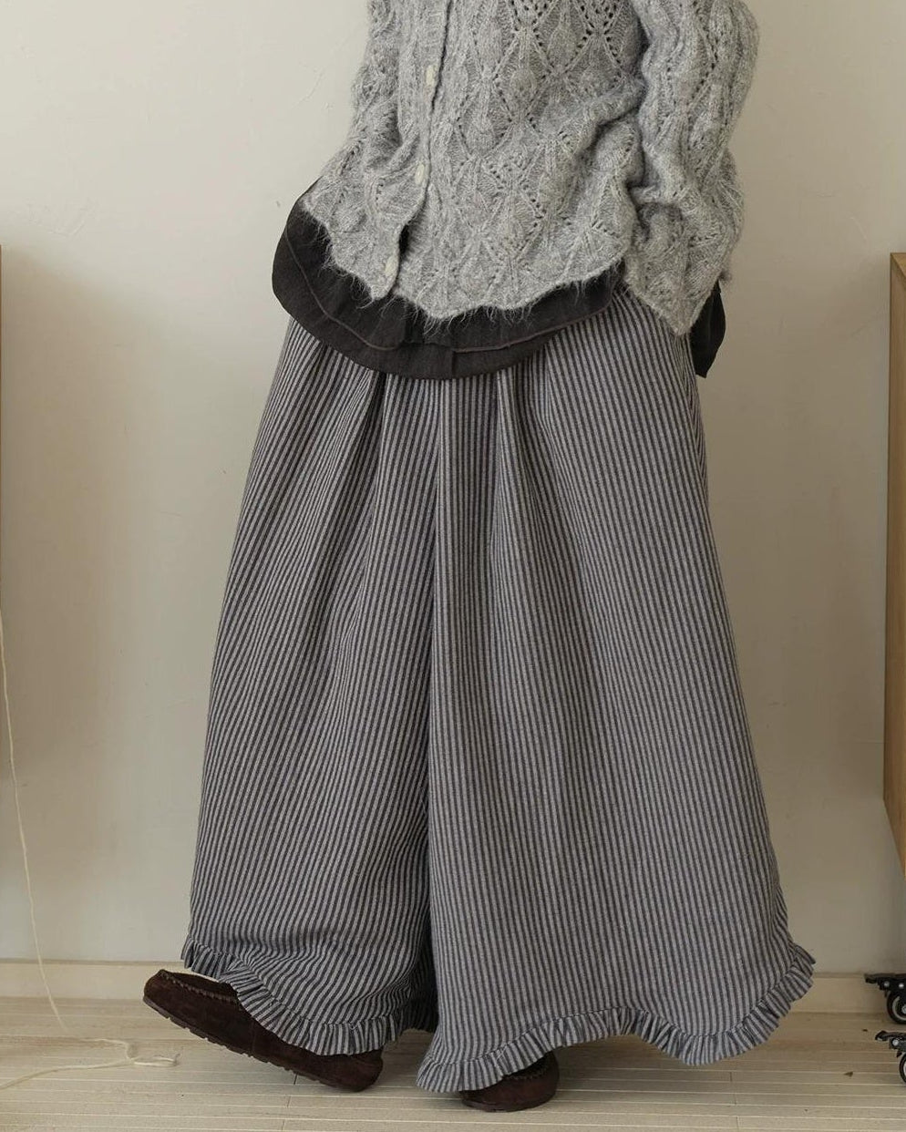 ティアードストライプ スカートライクパンツ 10193