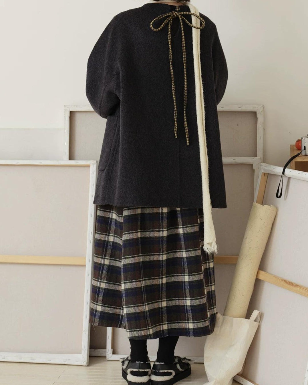 ノーカラーレトロチェックコート 10189