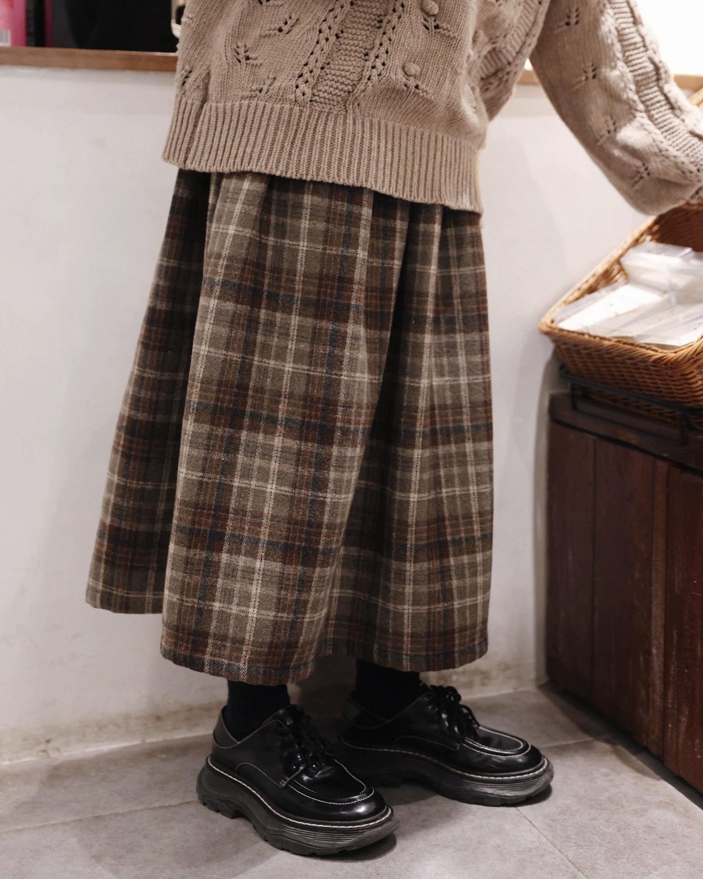 Aラインチェック柄ミディスカート 10107